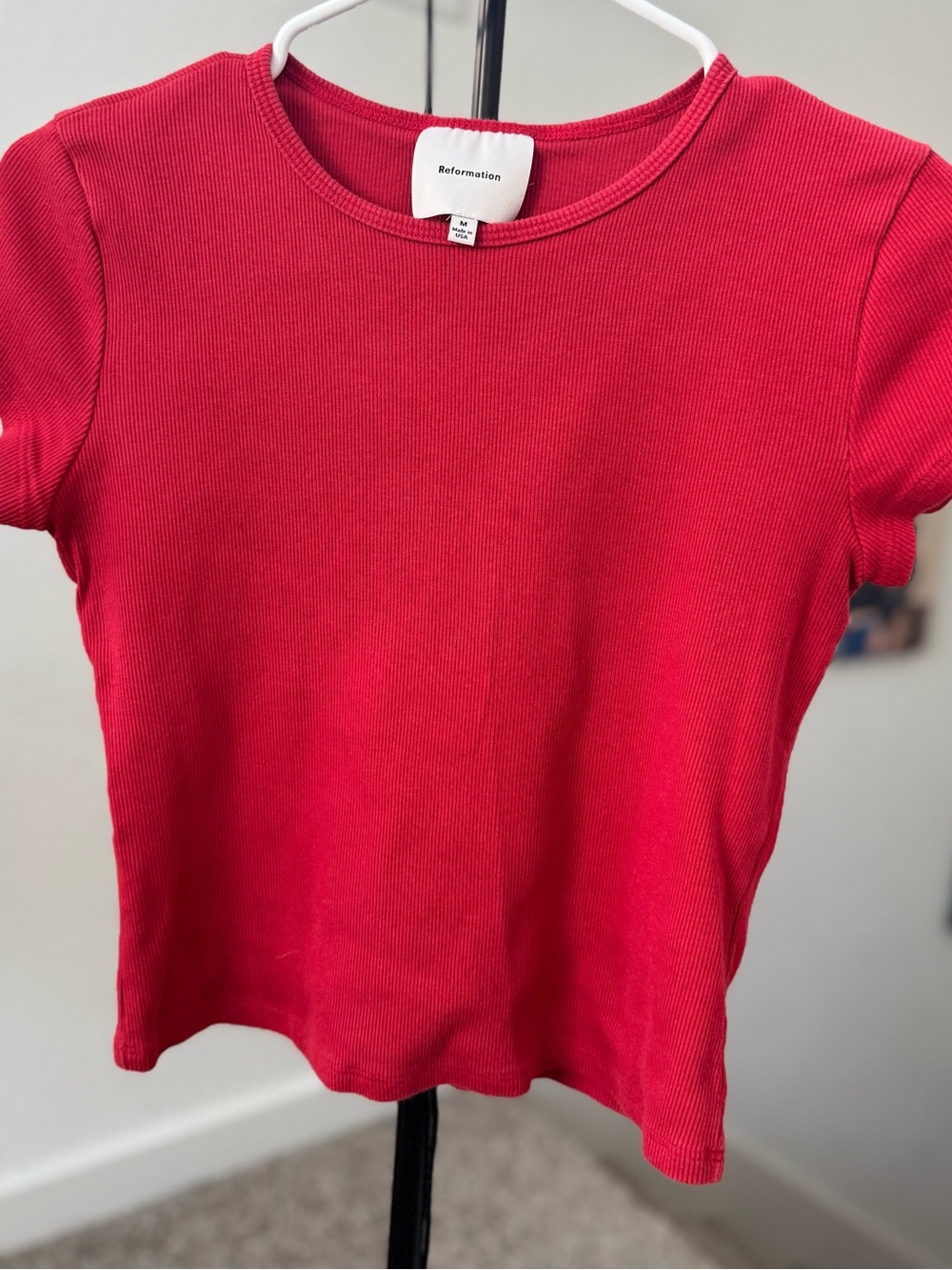 Reformation Bright Red Ribbed Short Sleeve Tee